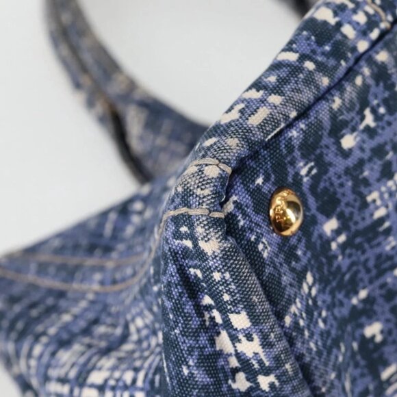 PRADA Canapa GM Hand Bag Canvas Blue Gold - Picture 6 of 15